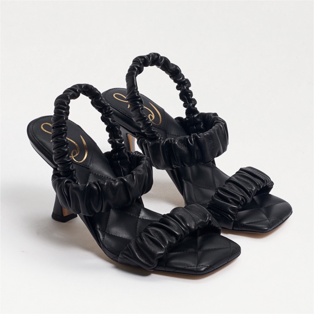 NEW Sam Edelman Black Ruched Slingback Heeled Leather Sandal NIB